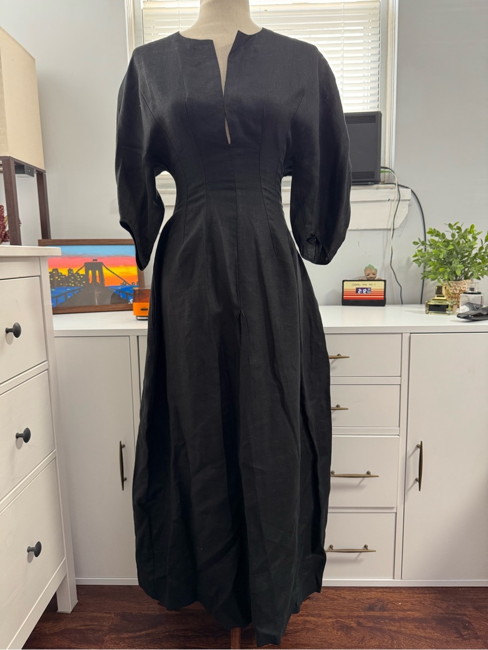 Faithfull The Brand Black Linen Midi Dress XS